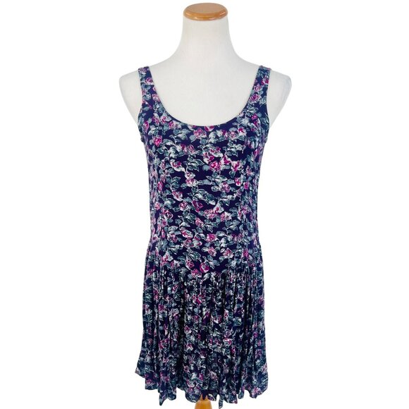 NWT Brandy Melville Purple Floral Scoop Back 90s Inspired Boho Skater Mini Dress - Picture 1 of 10